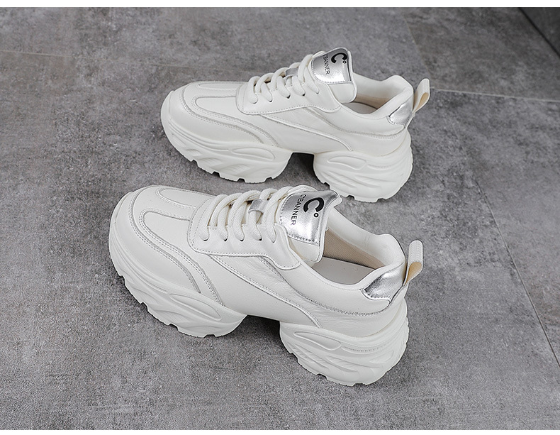 Giày sneaker nữ đế dày phong cách dad sneaker, lưới thoáng khí, da thật tăng chiều cao — Lưới trắng chi tiết 14
