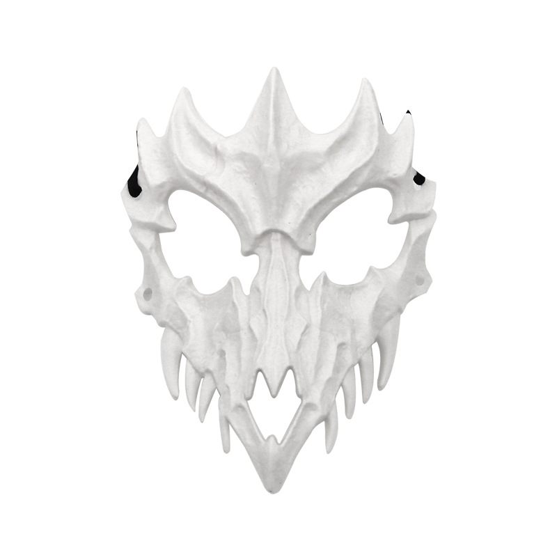 fiesta máscara de esqueleto dientes largos demonio esqueleto mitad cara máscara de lobo detrás máscara gigante disfraz de Halloween