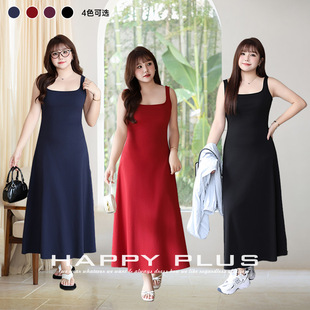 Runqi 8940 Large Size French Square Neck Elegant Suspender Skirt Soufflé Square Neck Waist Long Vest Dress