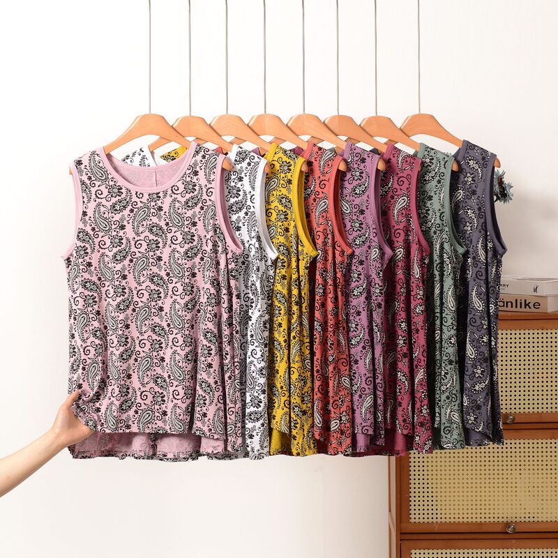 All-Over Paisley Print Fashionable Round-Neck Tank Top Modal Short Front Long Back T-Shirt Mid-Length Sleeveless Base Shirt All-Over Paisley Print Fashionable Round-Neck Tank Top Modal Short Front Long Back T-Shirt Mid-Length Sleeveless Base Shirt