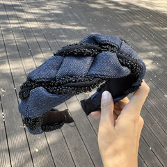 B161高级感新款牛仔珍珠百搭宽边发箍气质百搭头箍网红洗脸发卡