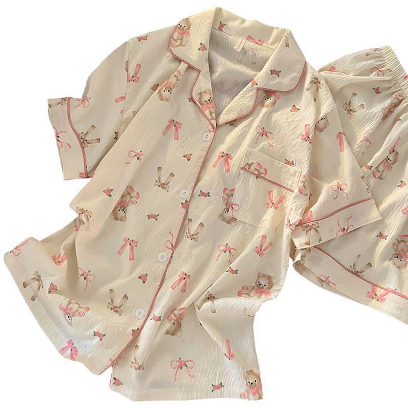 Pijamas al por mayor transfronterizos de verano nubes de algodón cardigan lindos dibujos animados chicas estudiantes se pueden usar con ropa de casa