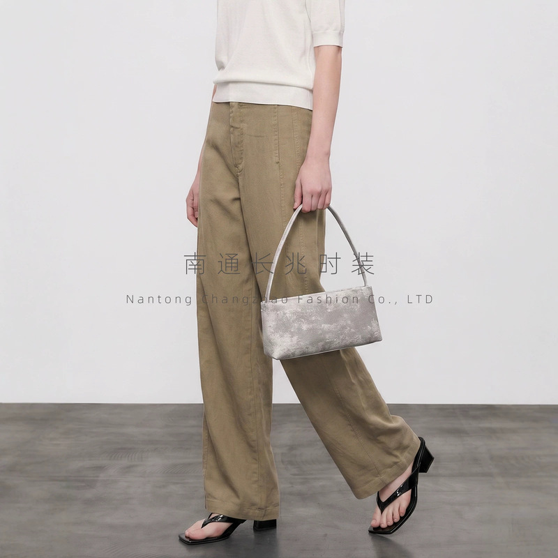 Side-Seam Linen Straight-Leg Pants for Women, Three-Dimensional Cut, Linen and Lyocell Blend, Drapey and Relaxed Feel, Visually Slimming Long Pants