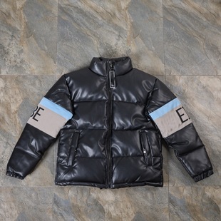 23SS Tra Double Sleeve Stand Collar Leather Jacket American Hip Hop Drill Style Winter Thickened Warm Cotton Coat