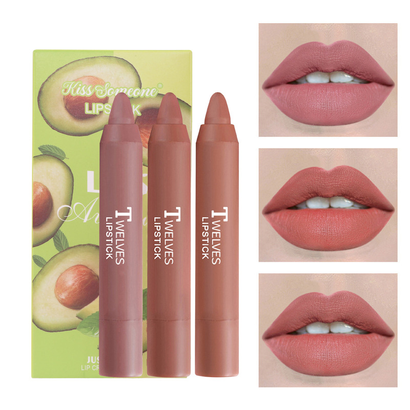 Cross-Border Makeup Crayon Lipstick 3-Pack Small Set Lipstick Matte Matte Velvet Air Lipstick Pen Cosmetics