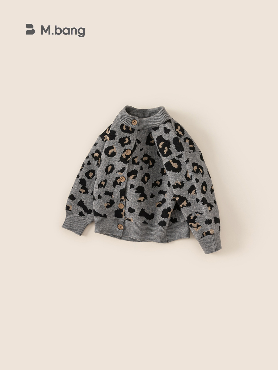 Yubao ropa infantil suéter de primavera y otoño niñas cardigan de punto chaqueta de leopardo para niños 2026 otoño y invierno nuevo