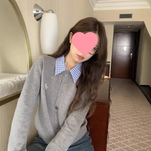 陆小团假两件针织开衫2025秋季新款韩系安可雷复古内搭上衣女