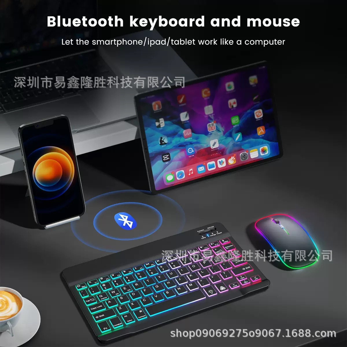 Aydınlık Bluetooth klavye ve fare seti ipad cep telefonu tablet için uygun üç renkli arka ışık İspanyolca Rusça Tay