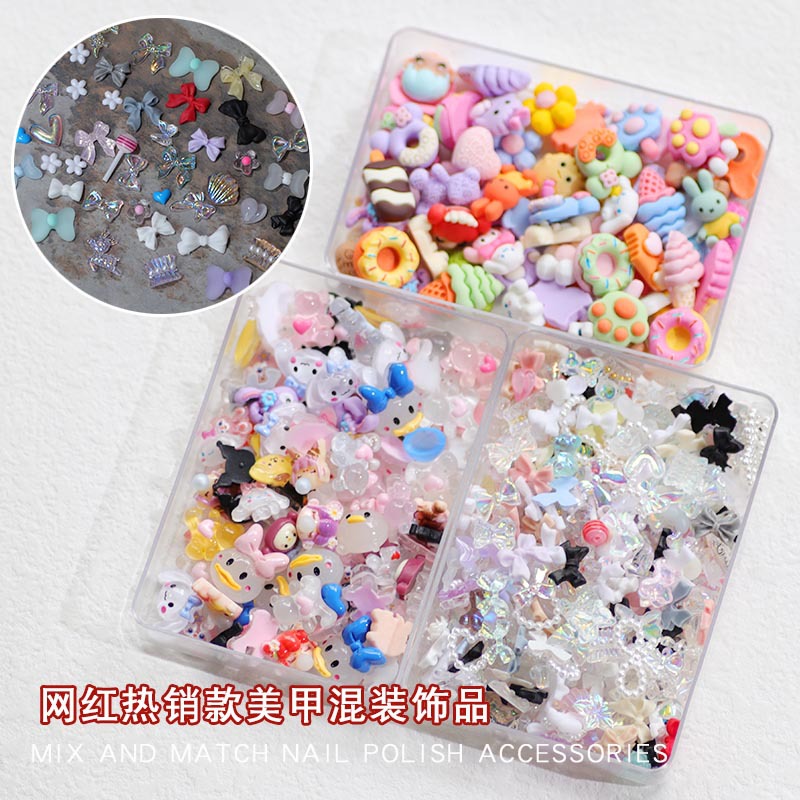 Internet celebridad caja ciega joyería de uñas tridimensional Linda caricatura hielo-transparente Aurora arco pequeño tamaño mezclado decoración de uñas