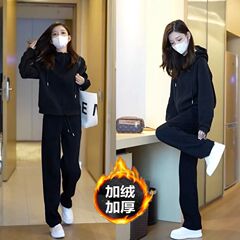 加绒运动套装秋冬季宽松新款显瘦韩版时尚减龄卫衣休闲跑步两件套