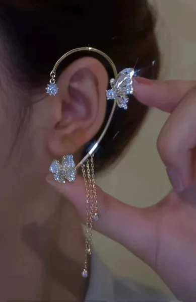 Butterfly Tassel Zircon Ear Hanging Without Ear Holes Copper Alloy Advanced Sense Niche Light Luxury Ear Clip Immortal Qi Ear Clip Earrings