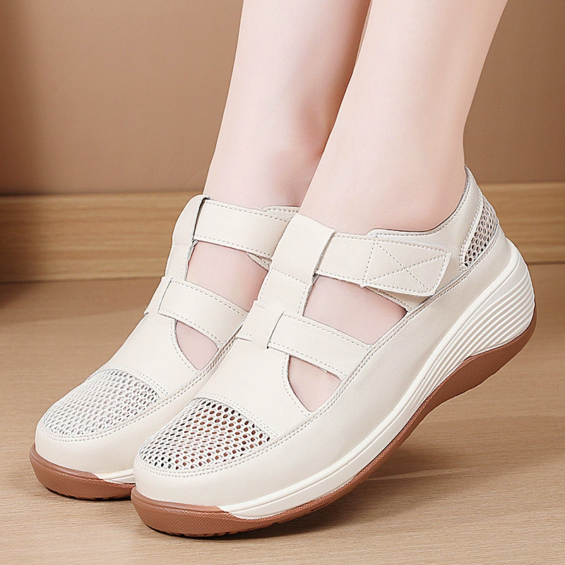 Популярные женские сандалии на толстой подошве для трансграничных покупок, новые летние универсальные сабо на липучке, мягкая подошва, удобная обувь для мам 2025 года