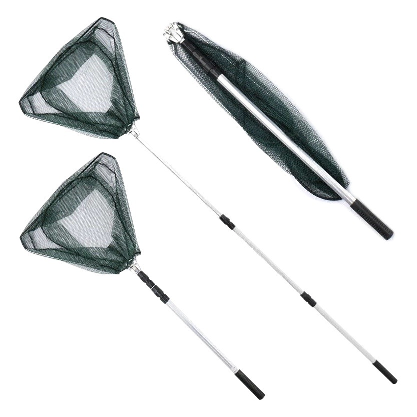 Aleación de aluminio plegable Red de trenzado telescópica Red de trenzado de tres secciones triángulo red plegable automática cabeza red de pesca bolsillo plegable Red de trenzado