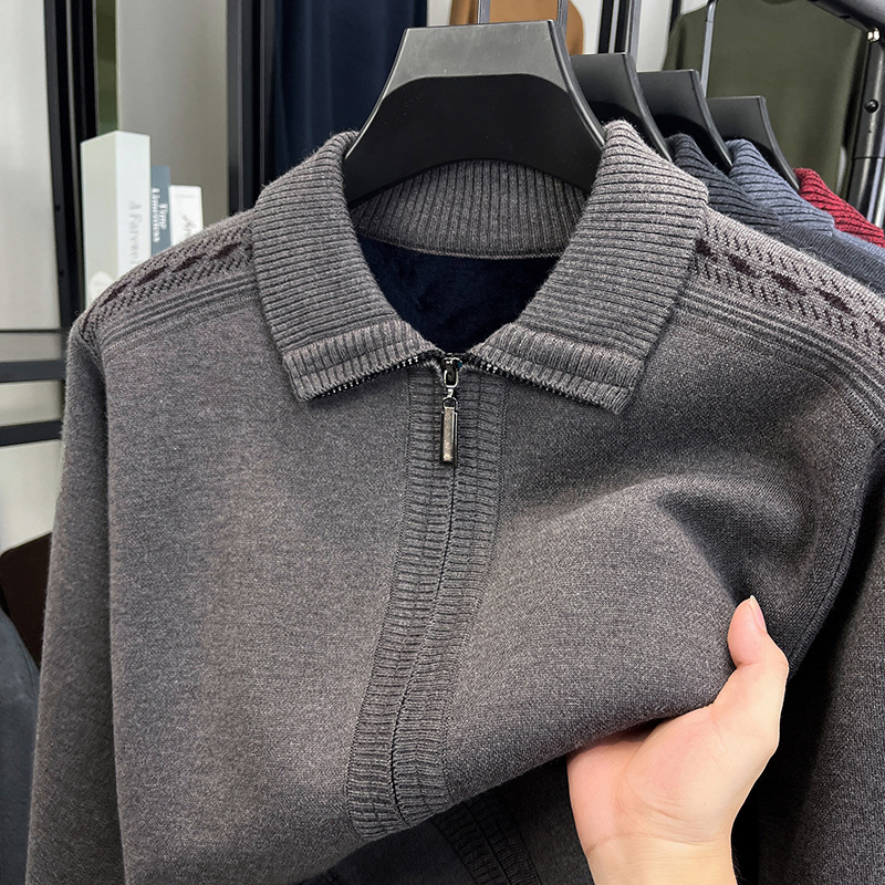开衫翻领毛衣男2025新款潮流休闲针织衫加绒加厚百搭保暖针织外套