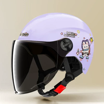 Electric Bike Safety Helmet, Sun – Motosiklet kaskı (dəbilqə) - 806-purple-astronaut-rabbit-sunscreen-long-mirror-one-size