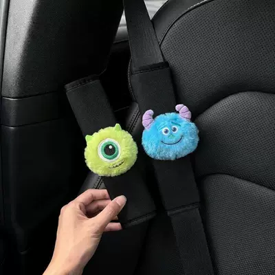 Seat belt shoulder pad Pads, Cute Plush - big-eyes-big-hair-monster-black-shoulder-pads-standard