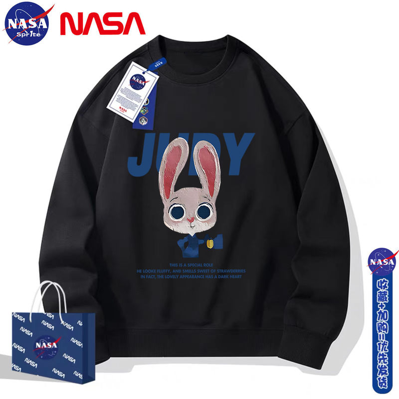 Nasa Co-Branded Cartoon Rabbit Pure Cotton Sweatshirt Women's Autumn and Winter New Velvet Personalized Versatile Trendy Brand Couple Tops