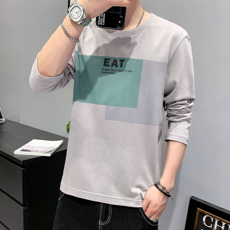 Футболка с длинным рукавом мужская 2023 Весенняя новая одежда с круглым вырезом длинная футболка корейский тренд Базовая рубашка Джокера оптом