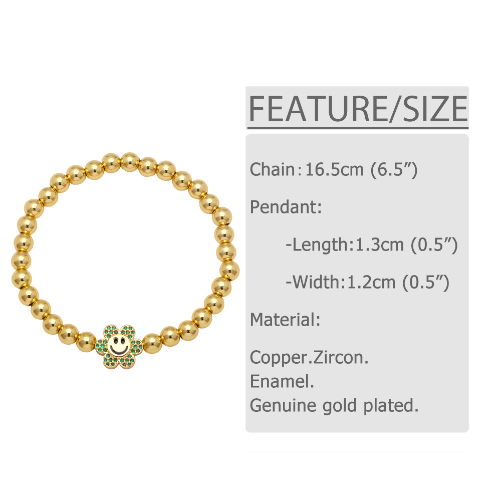 Fashion Copper Smiling Face Flowers Bracelet Daily Zircon Copper Bracelets