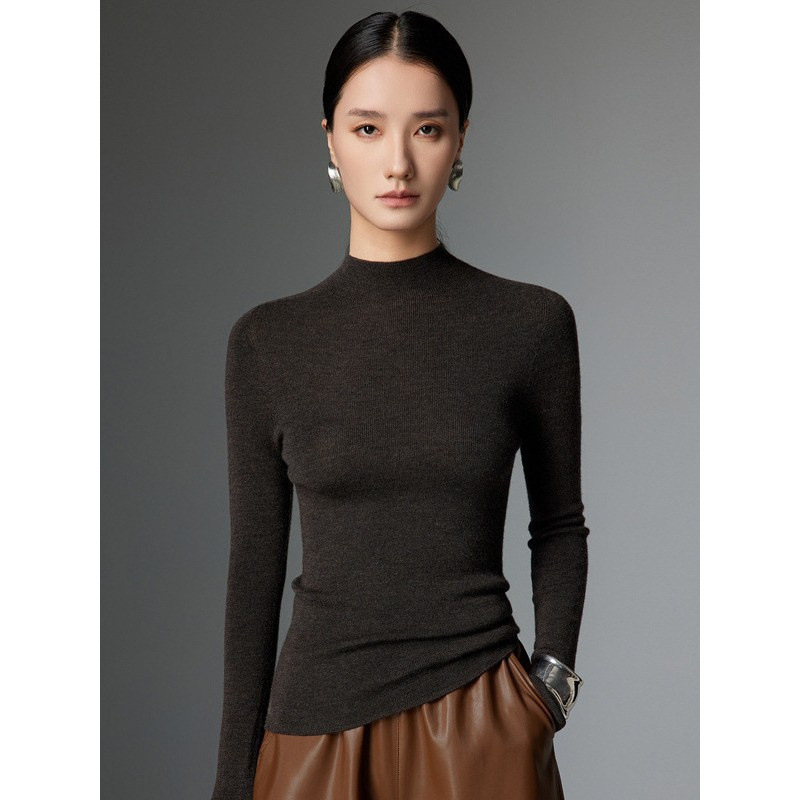 160S Yangzi Yarn Fine-Spun Half-Turtleneck Wool Sweater for Women, Autumn and Winter Sweater, Machine Washable Top, Inner Layer Knit Base Shirt