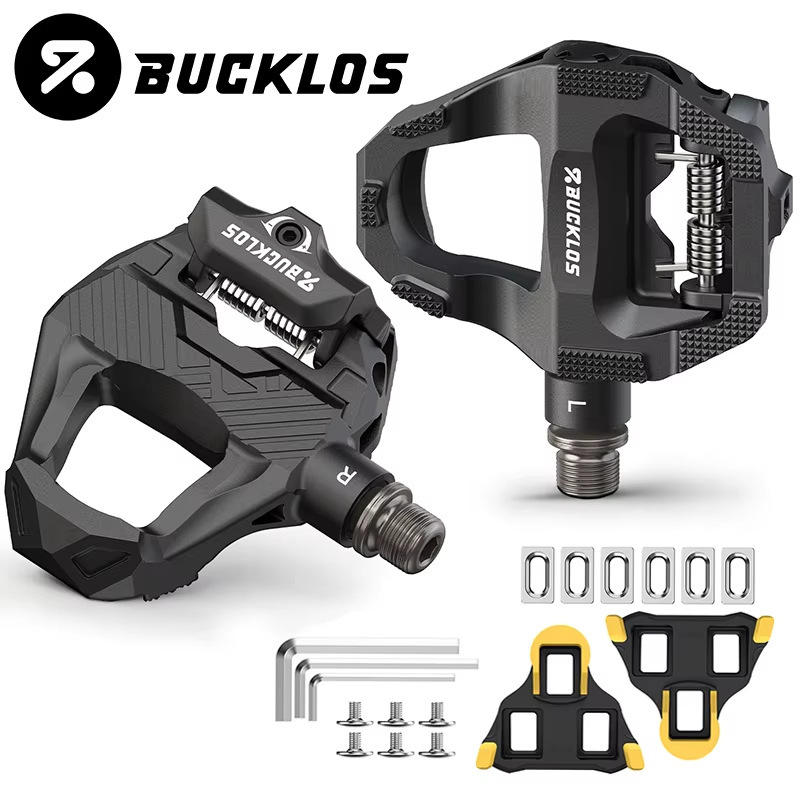 Bucklos Road Bike Pedals, Carbon Fiber Material, Double-Buckle Flat Pedals Without Pedal Locks