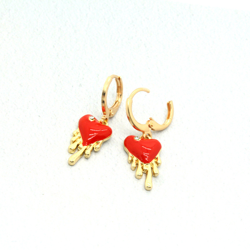 Trend Punk Zircon Drop Heart-shaped Metal Drop Oil Red Love Ear Ring display picture 1