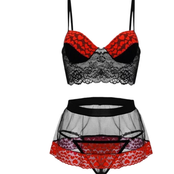 Cross-Border Amazon Lace Hollow-Out Sexy Lingerie Set, See-Through Push-Up Bra and Short Skirt Two-Piece Set