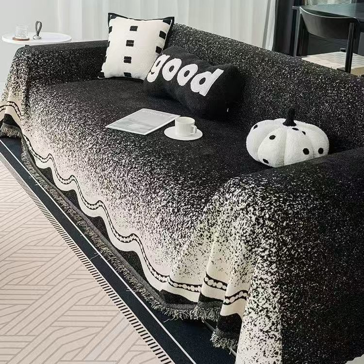 Toalla de sofá europea y americana estilo ins funda de sofá de dibujos animados en blanco y negro cojín de sofá antideslizante