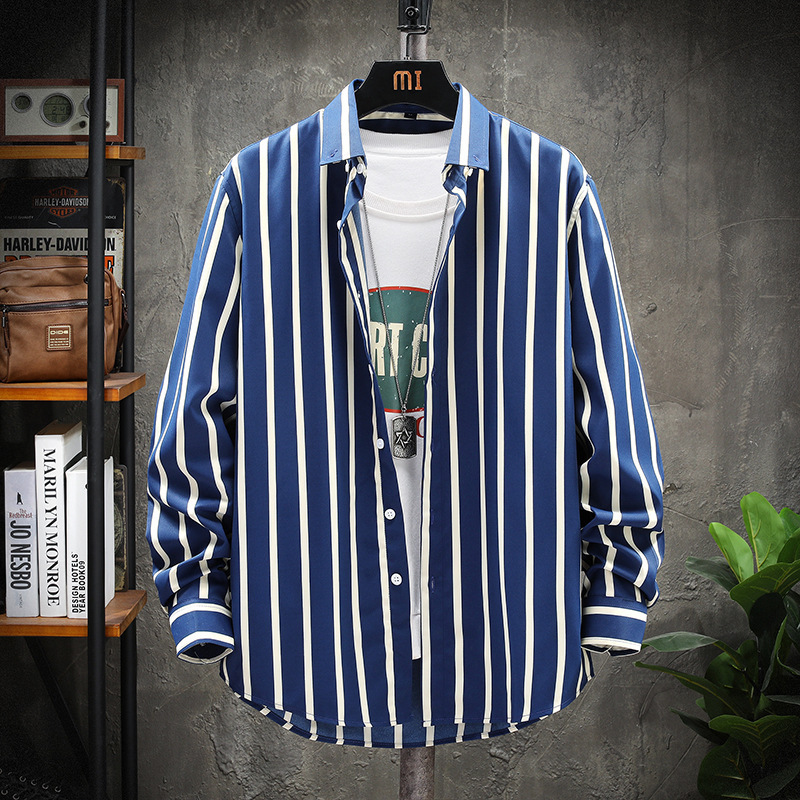 Autumn 2023 Striped Men's Lapel Long-sleeved Shirt Fashionable Korean Style Slim-fit Men's Cardigan AliExpress Men's Shirt