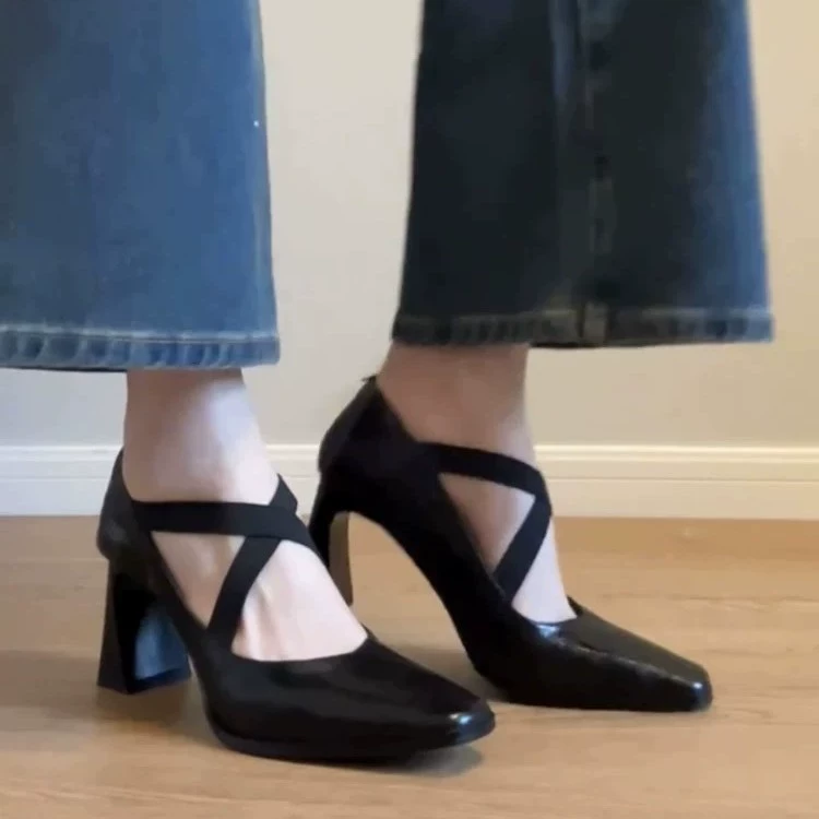 Новые кроссовки эластичный ретро туфли на толстом каблуке Мэри Джейн женские туфли на высоком каблуке