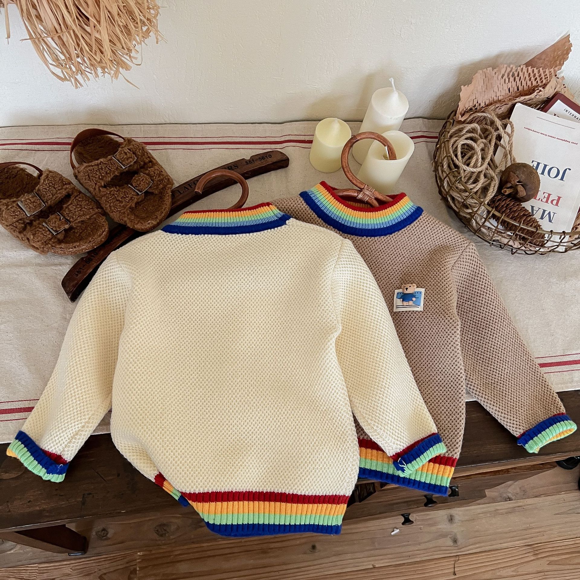 JINYONG Boys Rainbow Cartoon Sweater Cardigan Korean Edition Trendy Baby Knitted Round Neck Outer Wear Children's Coat_voghion.com