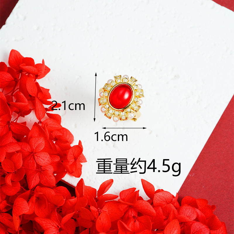 Guochao vietnamita collar de oro de arena retrógrado diamantes perlas anillo de encaje conjunto de mujeres atmósfera de diseño de joyería suministro