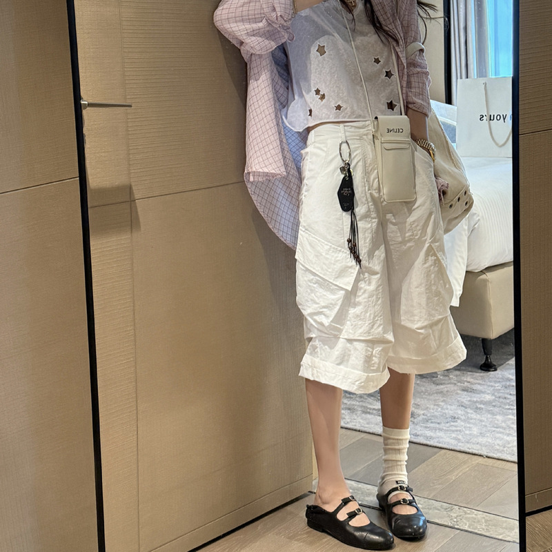 Pink Cargo Wide-Leg Cropped Pants for Women, Summer New High-Waisted Loose Casual Pants, Slimming and Versatile