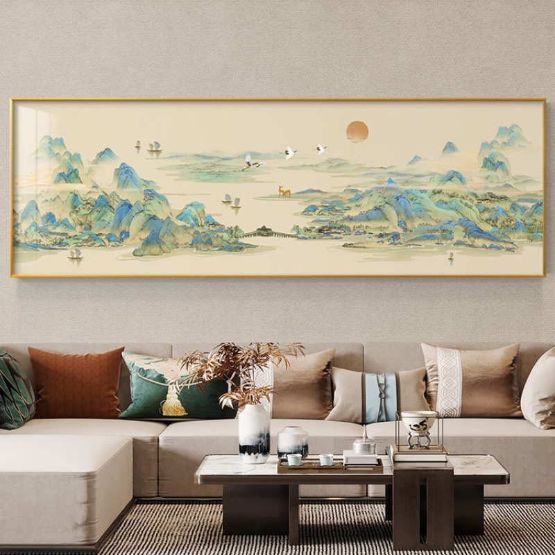 沙发办公室中式图新装饰画背景墙壁画客厅书房山水画千里挂画江山|undefined