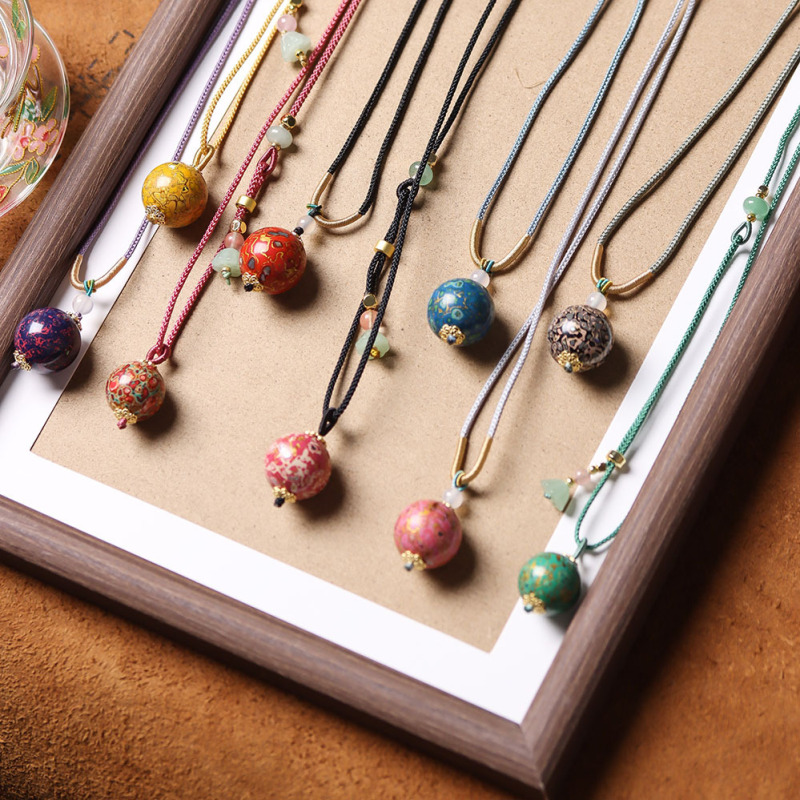 Wholesale Lacquer Bead Craft DIY Design Hand-Woven Rope Necklace Pendant Women's Decorative Items Live Streaming Supply Wholesale Lacquer Bead Craft DIY Design Hand-Woven Rope Necklace Pendant Women's Decorative Items Live Streaming Supply