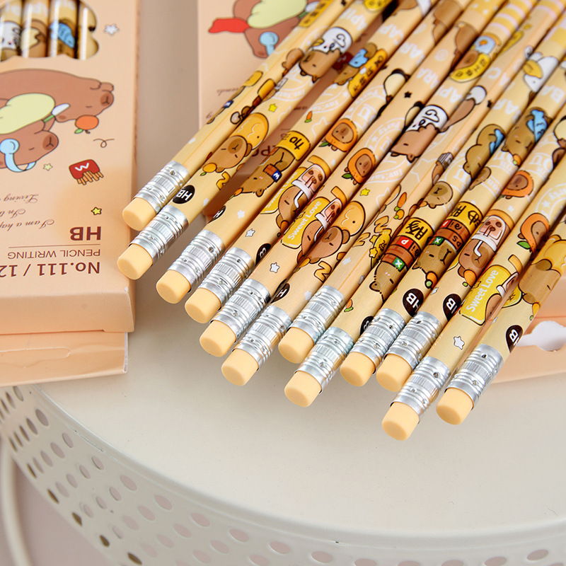 Nuevos productos Cappi Pig puppy pequeño lápiz de cuero con borracha lápiz de madera 30 un barril de lápiz de escritura de estudiantes de primaria