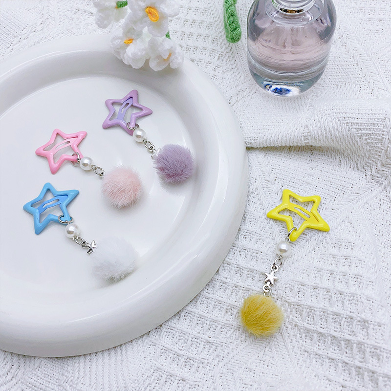 Holiday, Street Occasion IG Style Cute Women's Pentagram Alloy Plush Charm Hair Clips