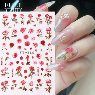 Cross-border new nail art stickers ins watercolor Halo vintage rose adhesive nail stickers wholesale nail