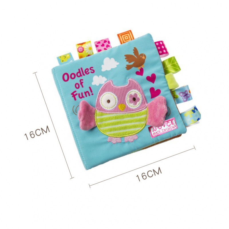 JJOVCE Cartoon Animal Fabric Book, Baby Tag with Sound Paper Book, Washable Cognitive Fabric Book for Babies