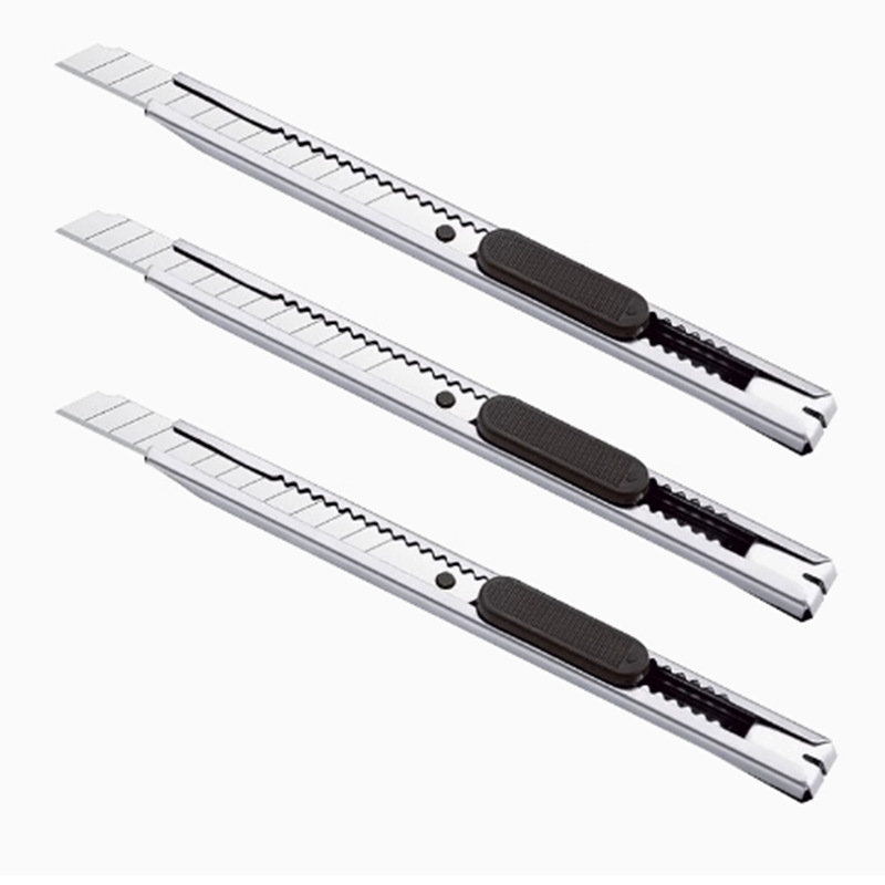 Cuchillo de uso general de acero inoxidable pequeño portátil de 9mm al por mayor, cuchillo de corte exprés de metal pequeño retráctil, cuchillo de uso general