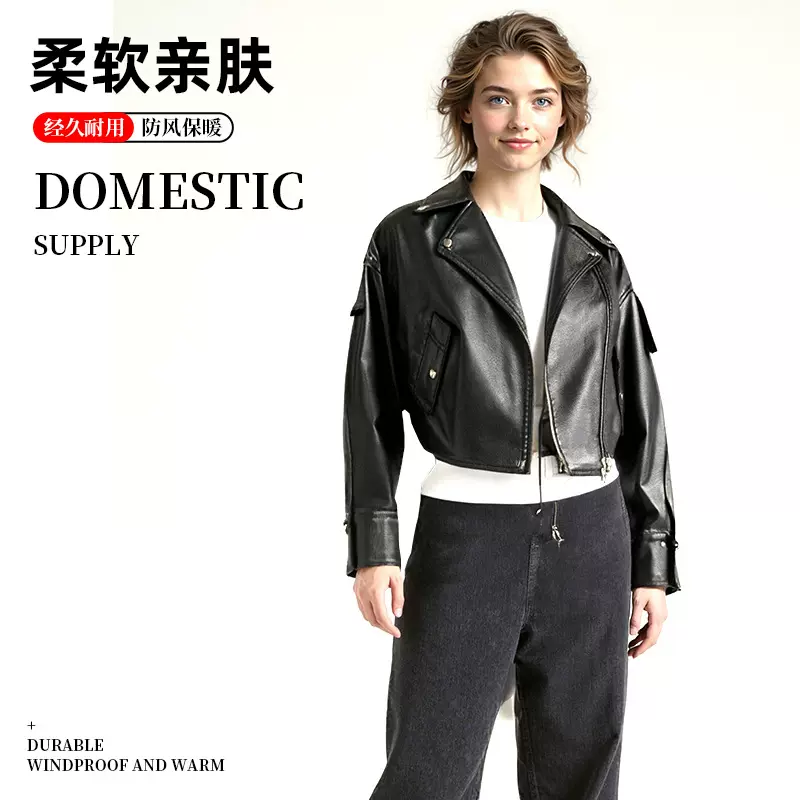 厂家直供新款女式皮衣pu皮防风外套短款女式机车服欧码皮夹克批发