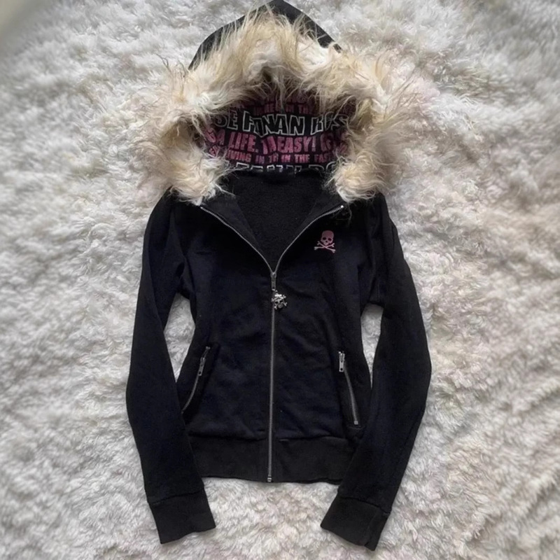 European and American gothic couple letter skull embroidered zipper jacket hoodie fashion hat jacket y2k top European and American gothic couple letter skull embroidered zipper jacket hoodie fashion hat jacket y2k top