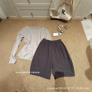 咖色老钱风亚麻五分裤女夏季薄款小个子高腰显瘦宽松花苞阔腿中裤