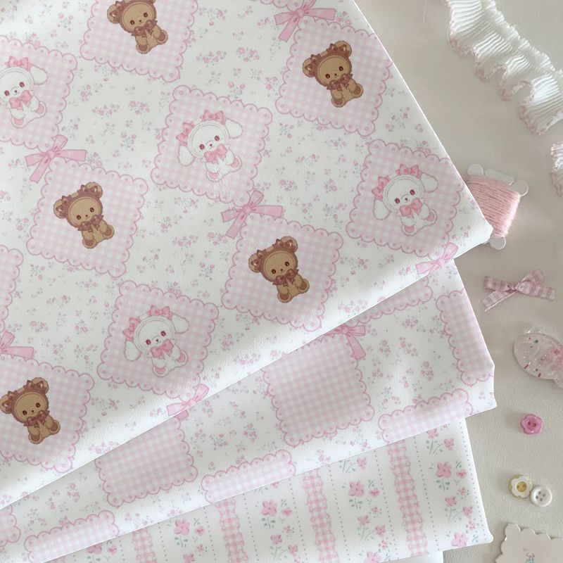 Lolita Soft and Cute Fabric with Rabbit and Bear Designs, Girly Pink Floral Fabric, Ins-Style Handmade DIY Material, Tablecloth Lolita Soft and Cute Fabric with Rabbit and Bear Designs, Girly Pink Floral Fabric, Ins-Style Handmade DIY Material, Tablecloth