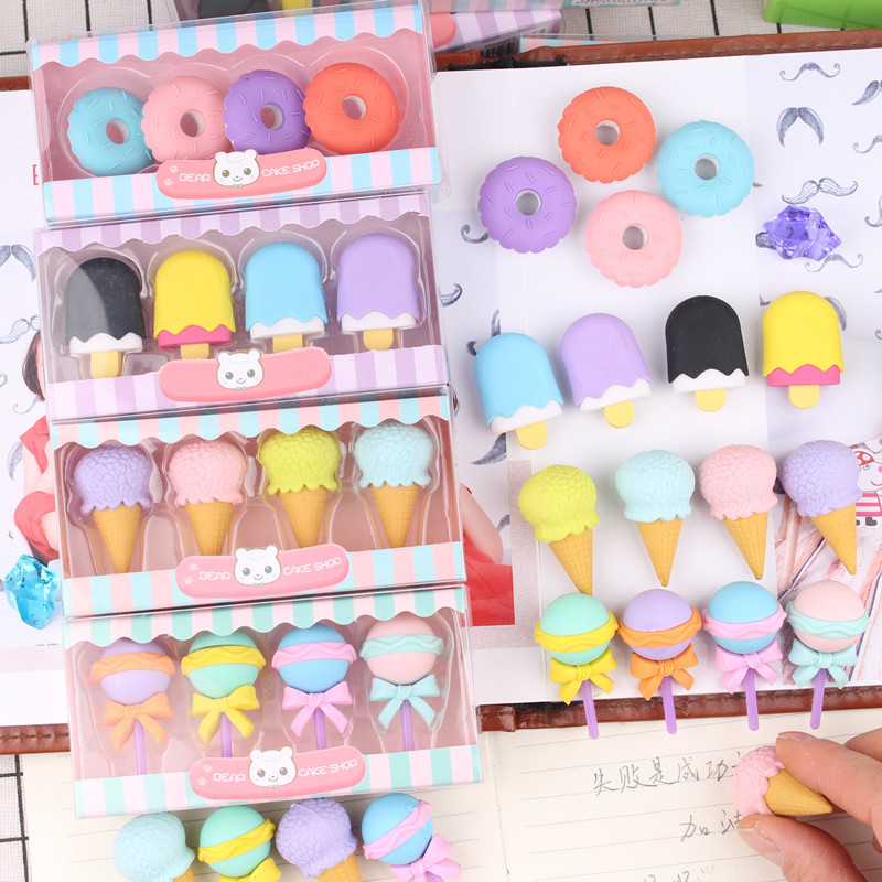 Juego de goma de dibujos animados para estudiantes de primaria, lindo postre de simulación, borrador, papelería, jardín de infantes, pequeños premios, regalos