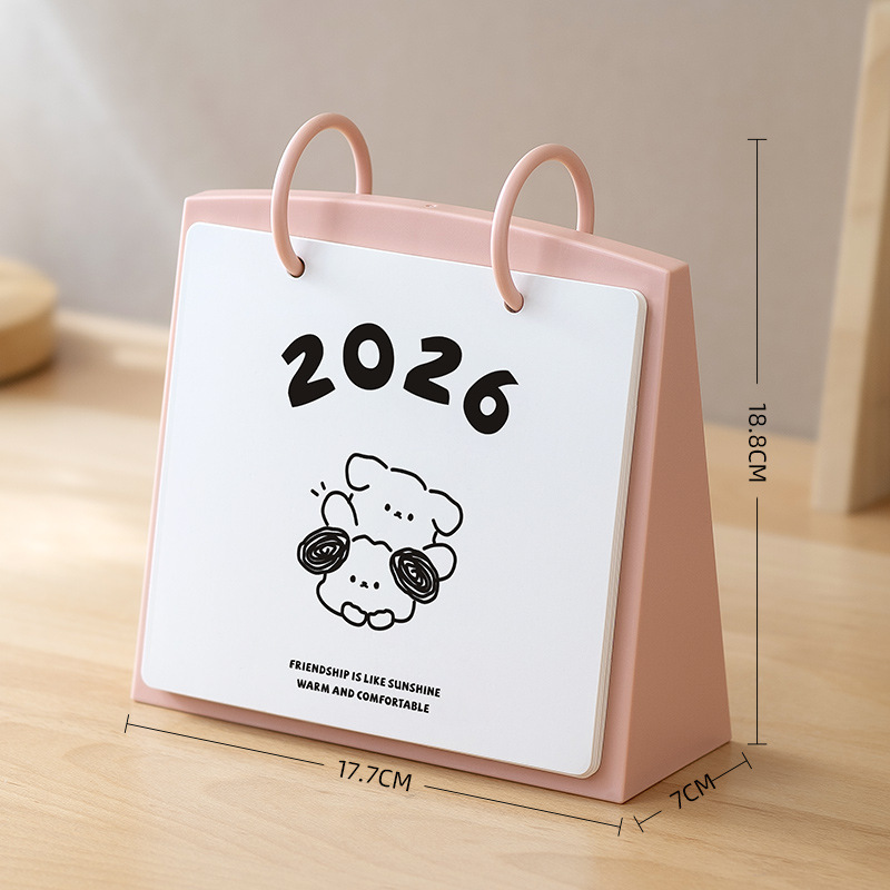 2026年台历架趣味小熊新款可爱桌面摆件学生计划记事马年月历架子|undefined