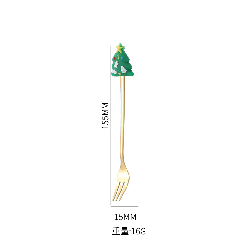 Cuchara transfronteriza de acero inoxidable Santa Claus árbol cuchara de café postre tenedor de fruta muñeca cuchara tenedor vajilla juego de regalo image 30