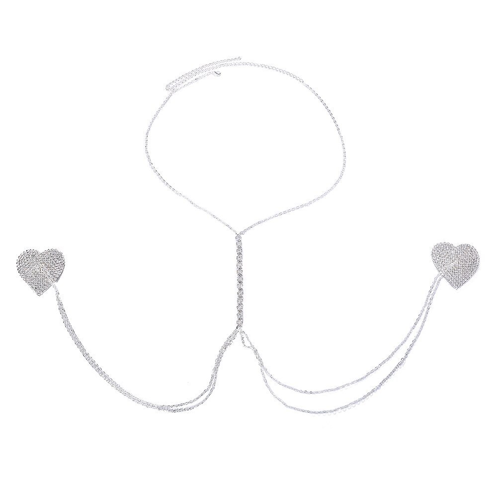 Europea y americana sexy rhinestone pecho pegatinas moda personalizada amor Halter multi-capa pecho cadena bikini accesorios cadena