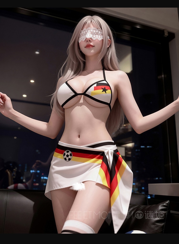 Feimu & Miji Football Babe Halter Neck Cover-Up Set with Eye Mask, White Print — detail image 11