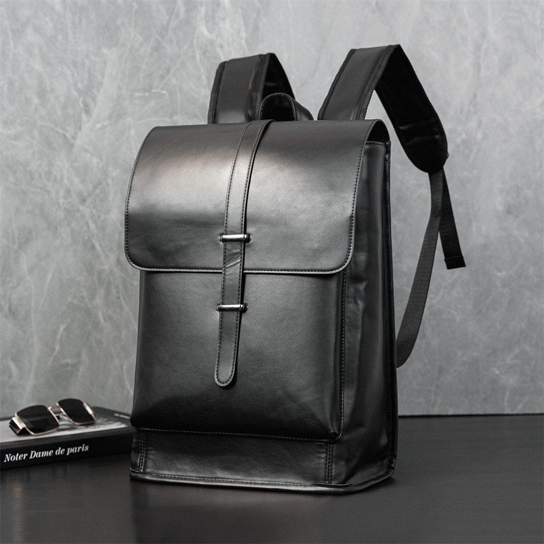 Black Oil Wax Leather Backpack 1